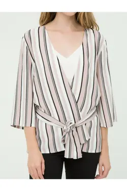 کت زنانه راه راه خاکی - یاری شاپ