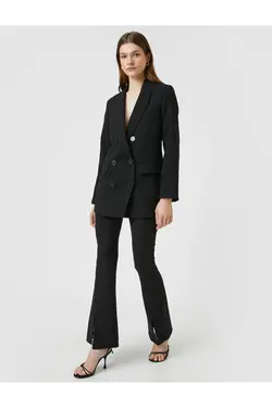 کت کت دو سینه دکمه دار با جزئیات جیب فلپ - یاری شاپ