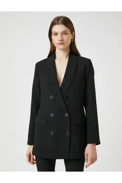 کت کت دو سینه دکمه دار با جزئیات جیب فلپ - یاری شاپ