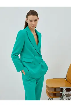 کت کت دو سینه دکمه دار با جزئیات جیب فلپ - یاری شاپ