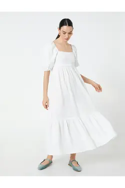 لباس بلند پلکانی یقه مربعی گیمپ - یاری شاپ