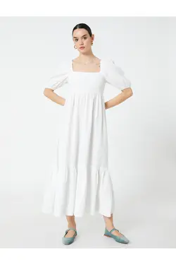 لباس بلند پلکانی یقه مربعی گیمپ - یاری شاپ