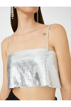 لباس شب متالیک پولک دار با یقه مربع بند نازک - یاری شاپ