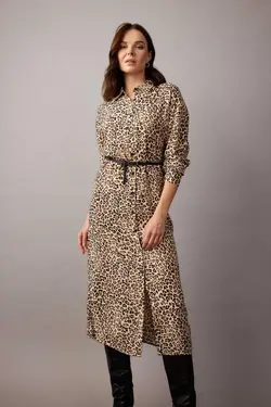 لباس میدی آستین بلند پیراهن طرح پلنگی - یاری شاپ