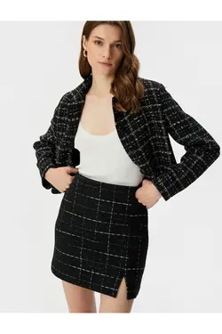 مینی دامن Tweed جزئیات چاک کمر بلند - یاری شاپ