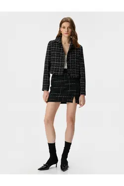 مینی دامن Tweed جزئیات چاک کمر بلند - یاری شاپ