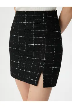 مینی دامن Tweed جزئیات چاک کمر بلند - یاری شاپ