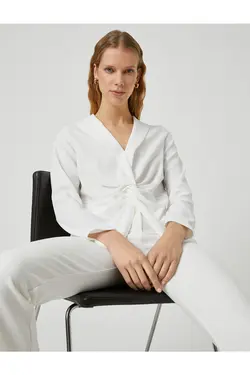 یقه بلوز با جزئیات گره آستین بلند - یاری شاپ