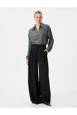 یقه پیراهن آستین بلند با دکمه های منظم متناسب با جزئیات - یاری شاپ