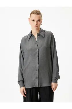 یقه پیراهن آستین بلند با دکمه های منظم متناسب با جزئیات - یاری شاپ