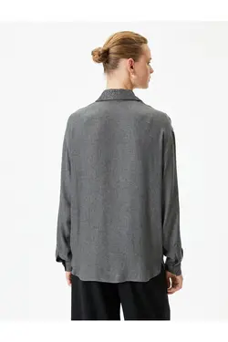 یقه پیراهن آستین بلند با دکمه های منظم متناسب با جزئیات - یاری شاپ