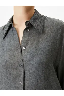 یقه پیراهن آستین بلند با دکمه های منظم متناسب با جزئیات - یاری شاپ