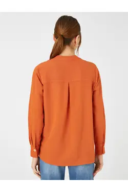 یقه پیراهن آستین بلند کتانی دکمه دار ترکیبی - یاری شاپ