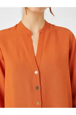 یقه پیراهن آستین بلند کتانی دکمه دار ترکیبی - یاری شاپ