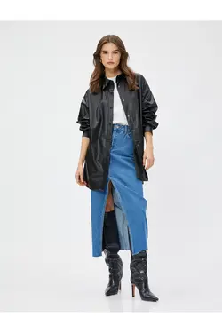 یقه پیراهن استاندارد پیراهن زنانه مشکی ساده 4WAK60004EW - یاری شاپ