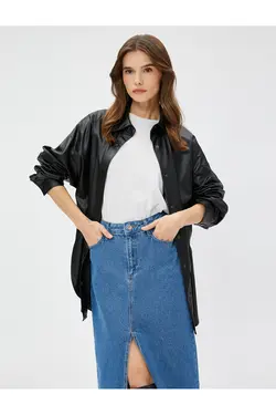 یقه پیراهن استاندارد پیراهن زنانه مشکی ساده 4WAK60004EW - یاری شاپ