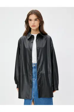 یقه پیراهن استاندارد پیراهن زنانه مشکی ساده 4WAK60004EW - یاری شاپ