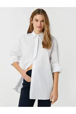 یقه پیراهن سایز بزرگ با جزئیات گل میخ - یاری شاپ