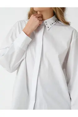 یقه پیراهن سایز بزرگ با جزئیات گل میخ - یاری شاپ