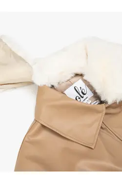 یقه ژاکت چرم با جزئیات جیب خز مصنوعی - یاری شاپ