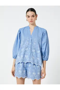 یقه قاضی آستین بادکنکی پیراهن گلدوزی - یاری شاپ