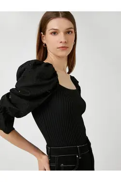 یقه مربع ژاکت بافتنی آجدار دقیق - یاری شاپ