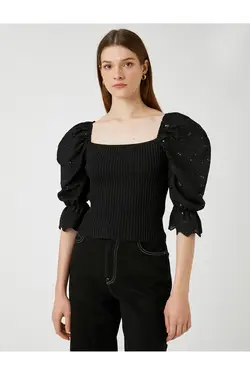 یقه مربع ژاکت بافتنی آجدار دقیق - یاری شاپ