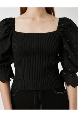 یقه مربع ژاکت بافتنی آجدار دقیق - یاری شاپ