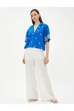 یقه یقه آستین کوتاه پیراهن طرح قومی - یاری شاپ