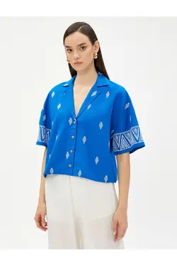 یقه یقه آستین کوتاه پیراهن طرح قومی - یاری شاپ