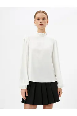 بلوز آستین بادکنکی با یقه فری و آستین های ویسکوز الاستیک - یاری شاپ