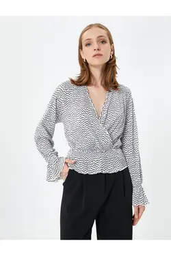 بلوز آستین بلند پلیسه دار یقه V-Raff جزئیات - یاری شاپ