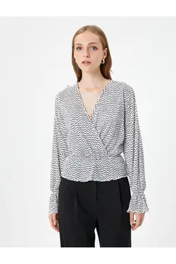 بلوز آستین بلند پلیسه دار یقه V-Raff جزئیات - یاری شاپ