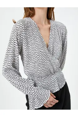 بلوز آستین بلند پلیسه دار یقه V-Raff جزئیات - یاری شاپ