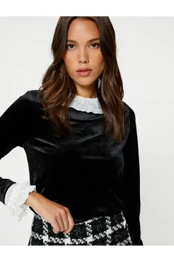 بلوز مخملی آستین بلند با جزئیات - یاری شاپ