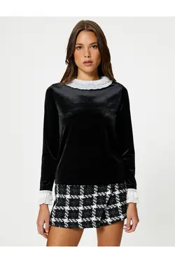 بلوز مخملی آستین بلند با جزئیات - یاری شاپ