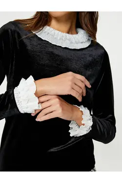 بلوز مخملی آستین بلند با جزئیات - یاری شاپ