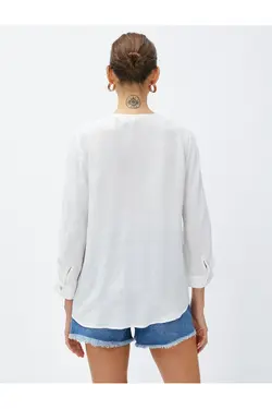 بلوز یقه ویسکوز با جزئیات پلیسه - یاری شاپ