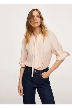 بلوز یقه کراواتی رنگ عاج زنانه - یاری شاپ