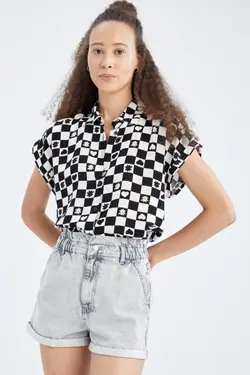 پیراهن Relax Fit با طرح هندوانه یقه پیراهن آستین کوتاه ویسکوز - یاری شاپ