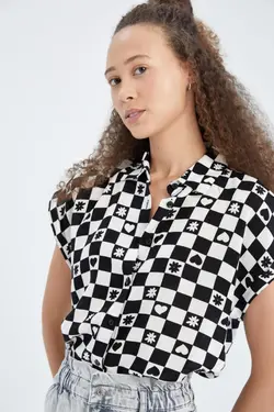 پیراهن Relax Fit با طرح هندوانه یقه پیراهن آستین کوتاه ویسکوز - یاری شاپ