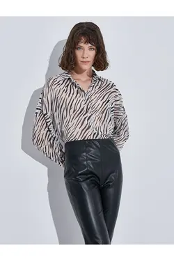 پیراهن آستین بلند شیفون طرح دار گورخر - یاری شاپ