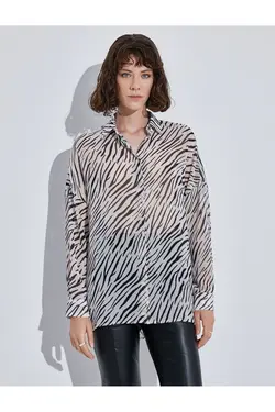 پیراهن آستین بلند شیفون طرح دار گورخر - یاری شاپ