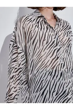 پیراهن آستین بلند شیفون طرح دار گورخر - یاری شاپ