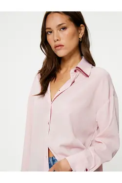 پیراهن آستین بلند کلاسیک دکمه دار با تناسب منظم - یاری شاپ