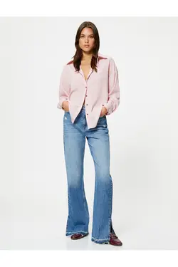 پیراهن آستین بلند کلاسیک دکمه دار با تناسب منظم - یاری شاپ