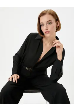 پیراهن آستین بلند یقه کلاسیک با دکمه های منظم - یاری شاپ