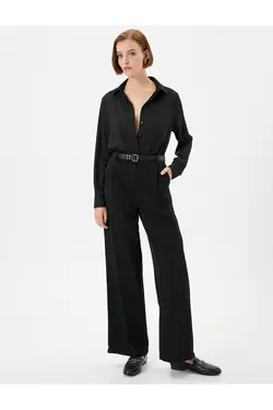 پیراهن آستین بلند یقه کلاسیک با دکمه های منظم - یاری شاپ