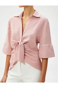 پیراهن آستین کوتاه با جزییات کراوات نامتقارن - یاری شاپ