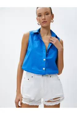 پیراهن بدون آستین دکمه دار نخی - یاری شاپ